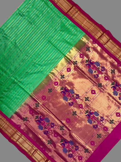 Pure Paithani Parrot Green Silk Saree