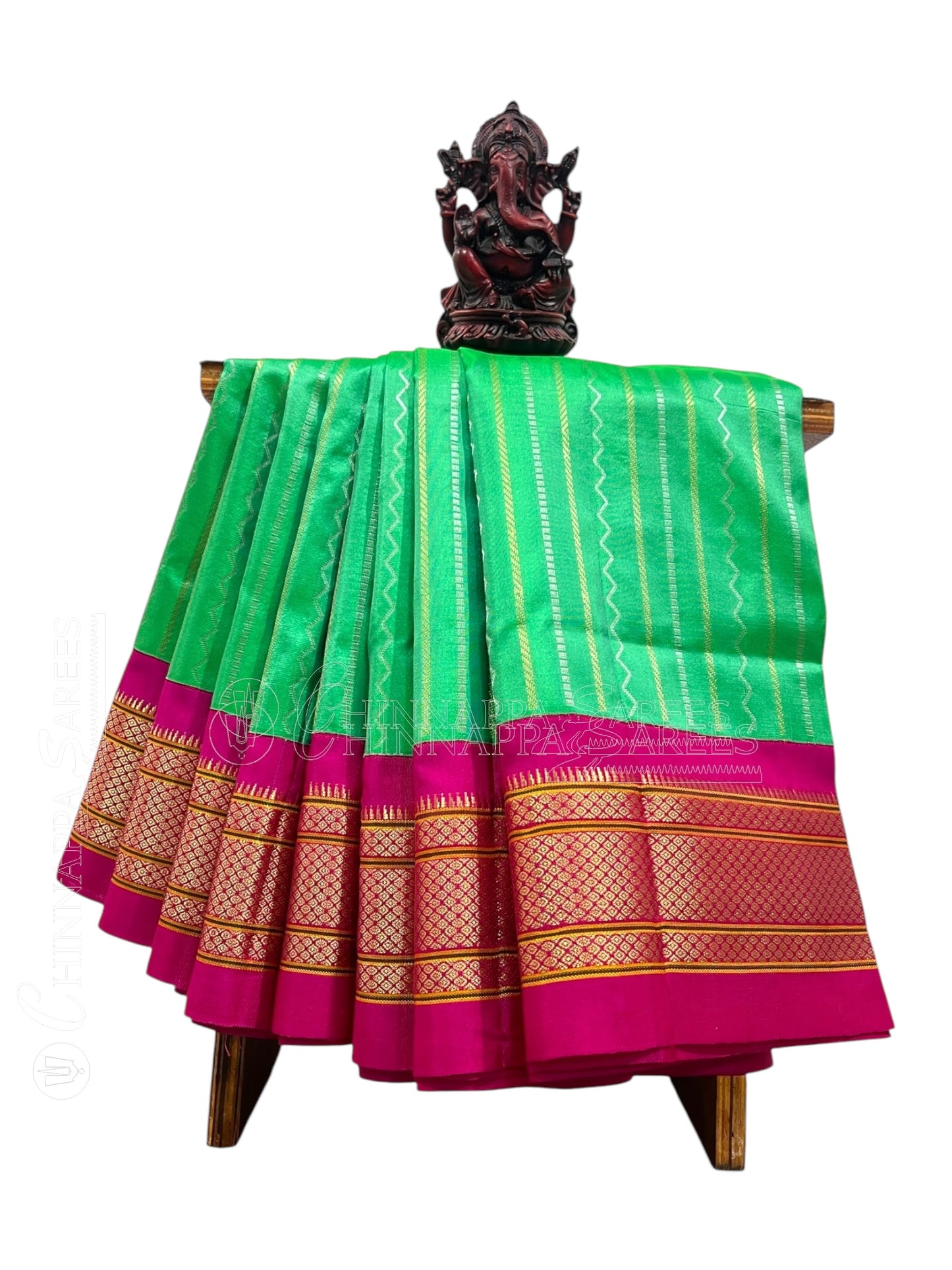 Pure Paithani Parrot Green Silk Saree