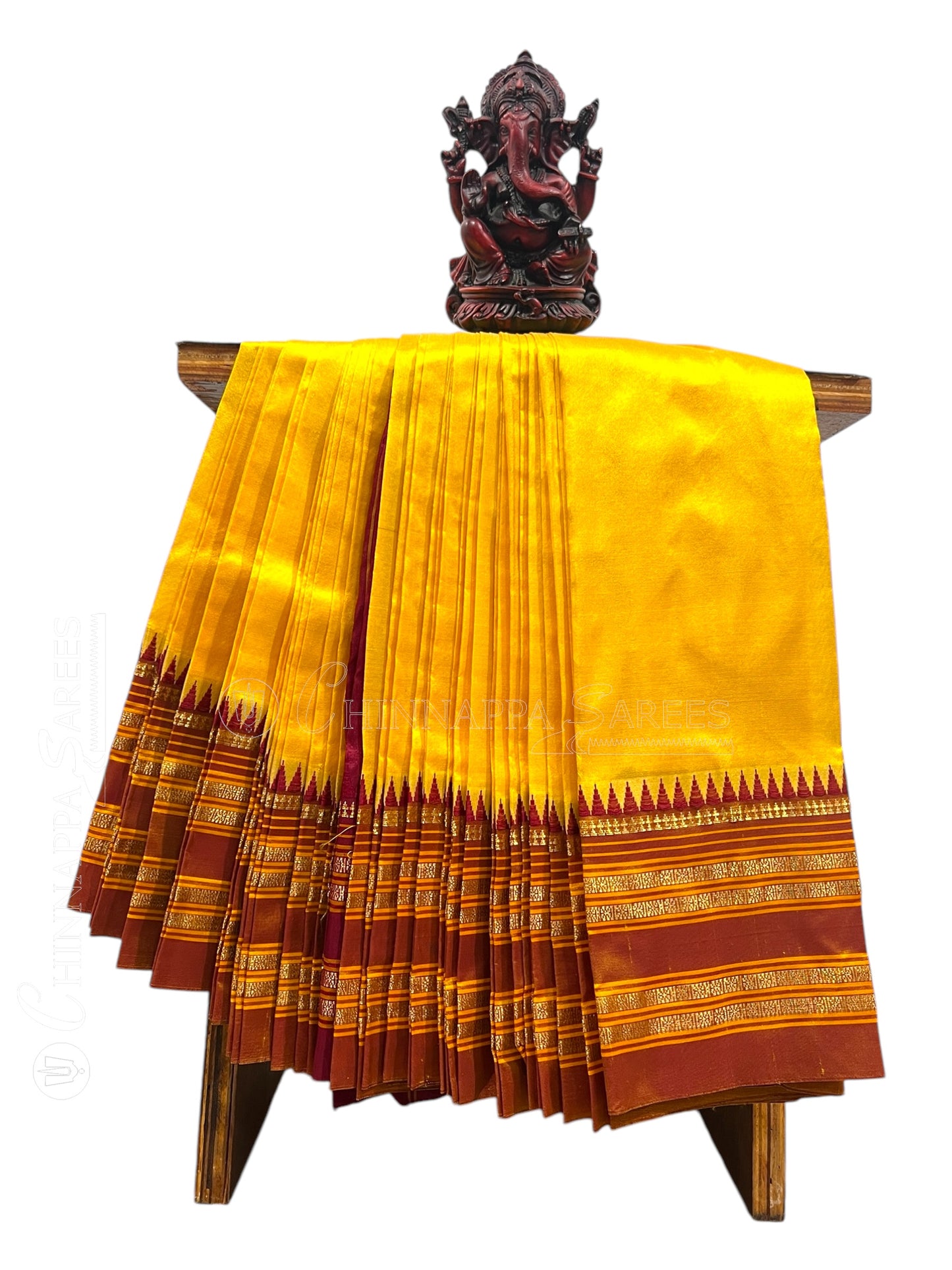 Narayanpet Plain Mustard Yellow Pure Silk Saree