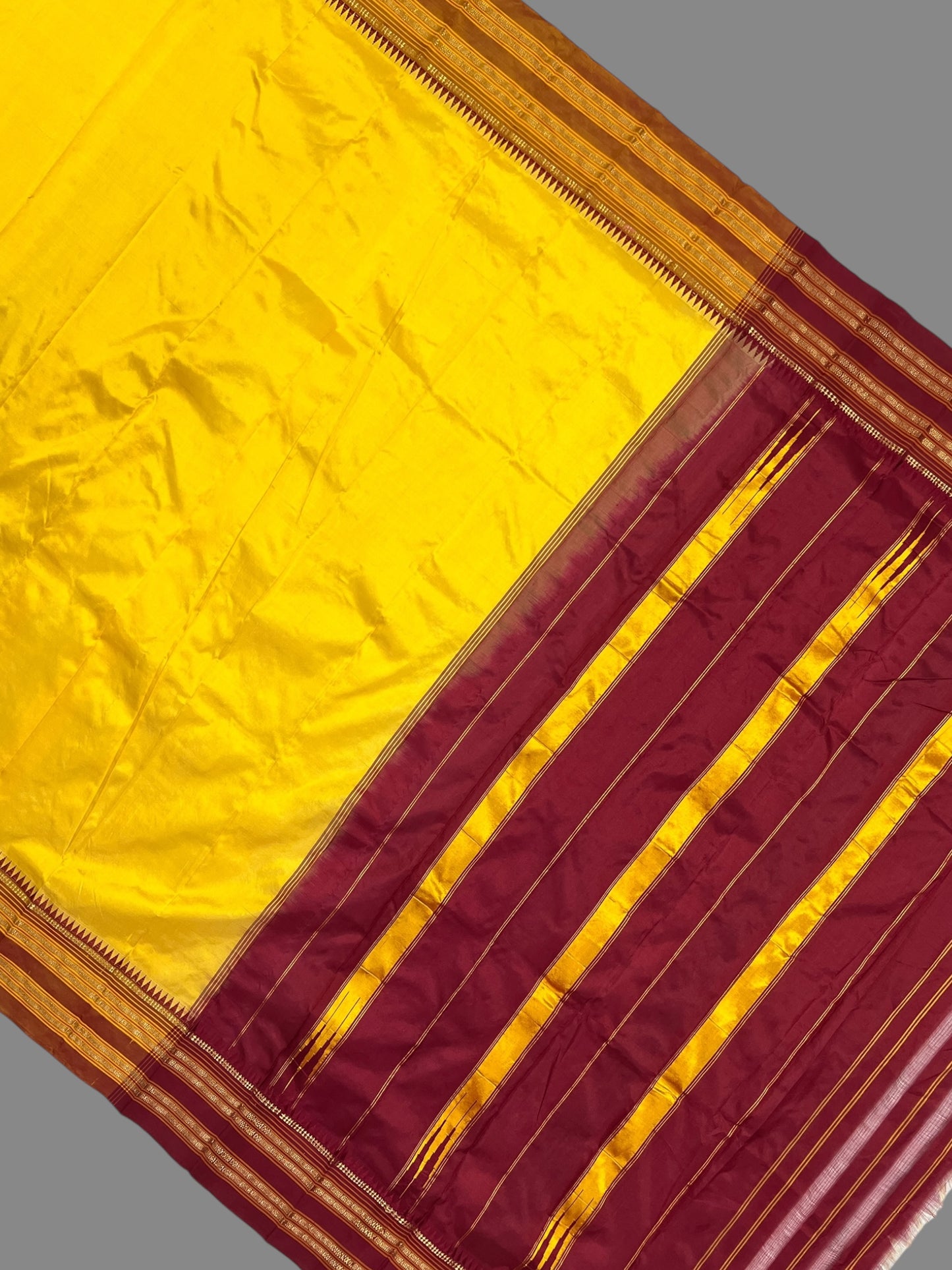 Narayanpet Plain Mustard Yellow Pure Silk Saree