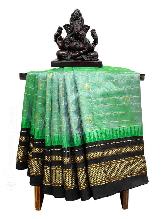 Big Peshwai Checks Sea Green Pure Silk Saree