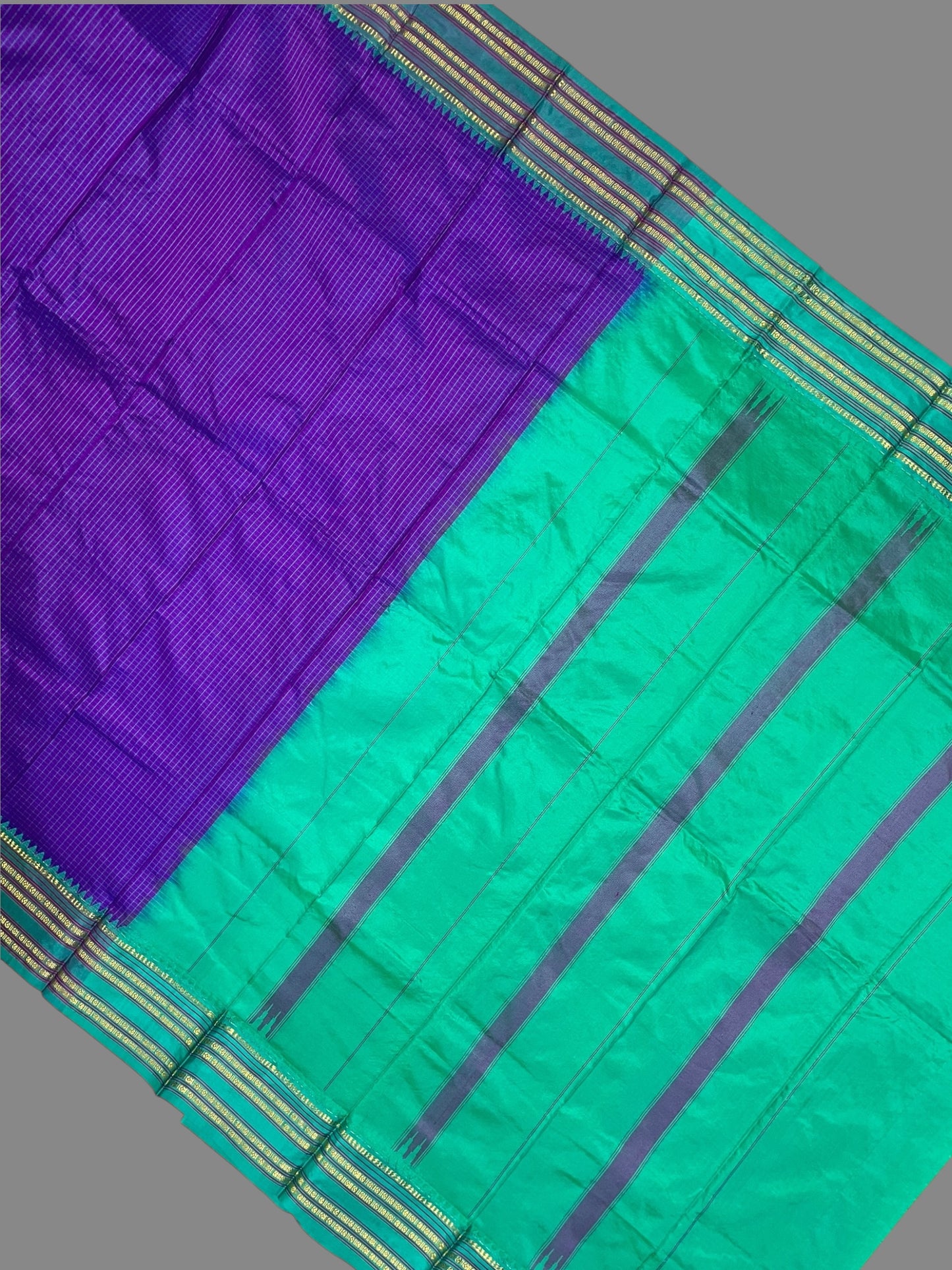 Narayanpet checks Violet Pure Silk Saree