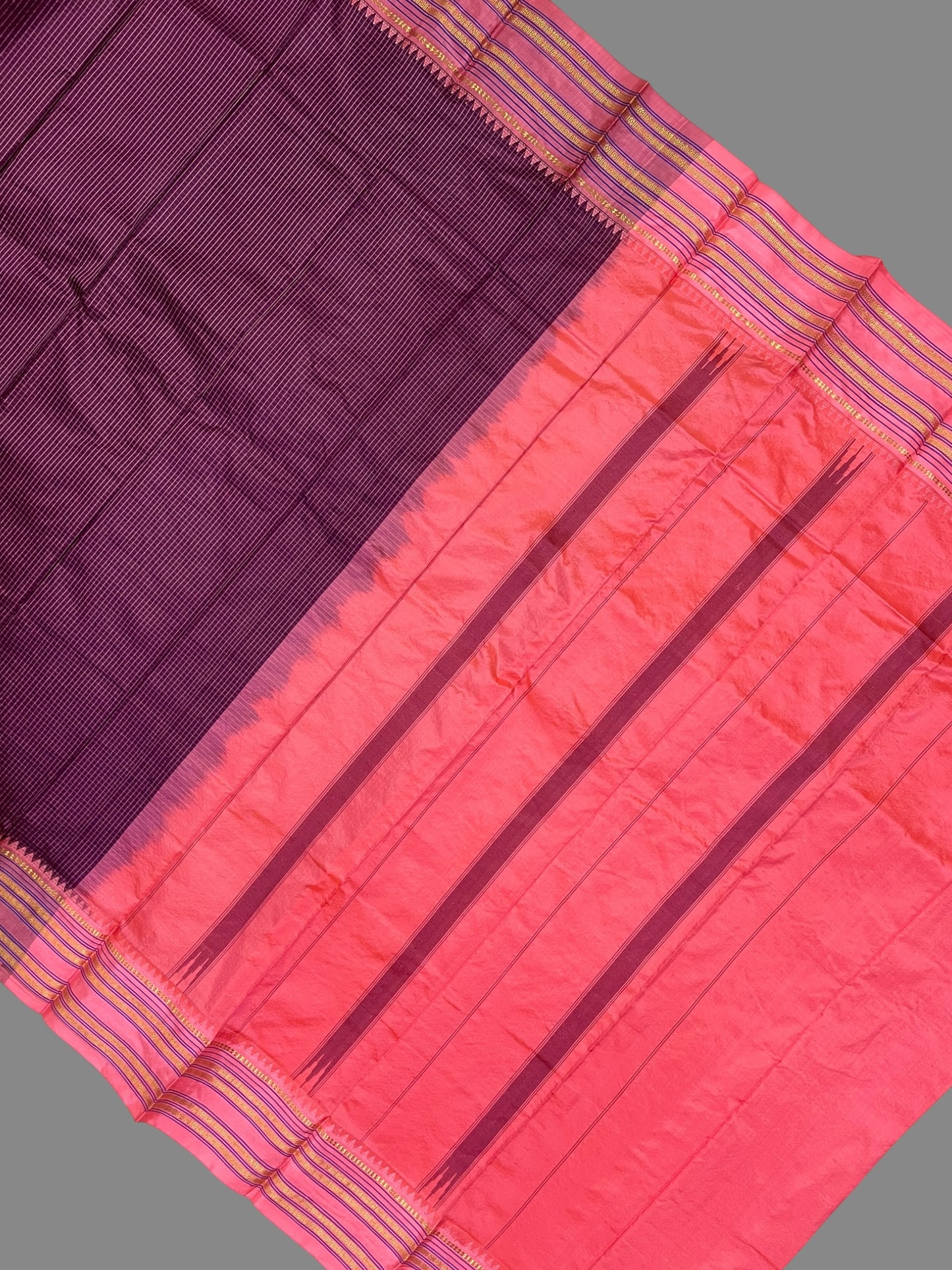 Narayanpet checks Burgundy Pure Silk Saree