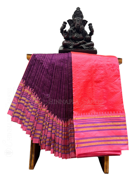 Narayanpet checks Burgundy Pure Silk Saree