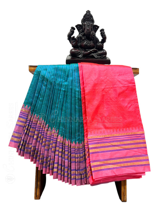 Narayanpet checks Rama Blue Pure Silk Saree