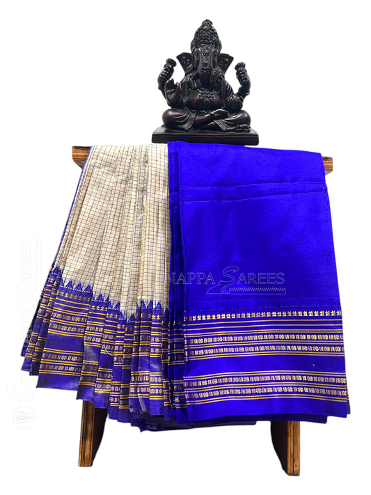 Narayanpet checks Cream Pure Silk Saree