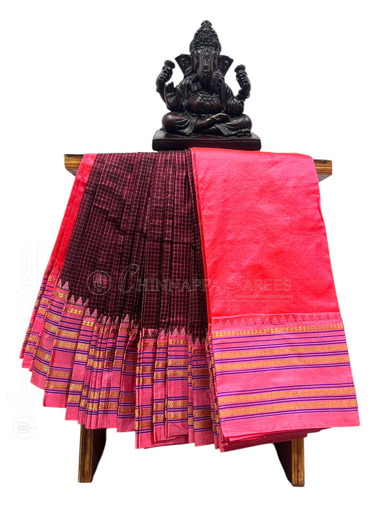 Narayanpet checks Brown Pure Silk Saree