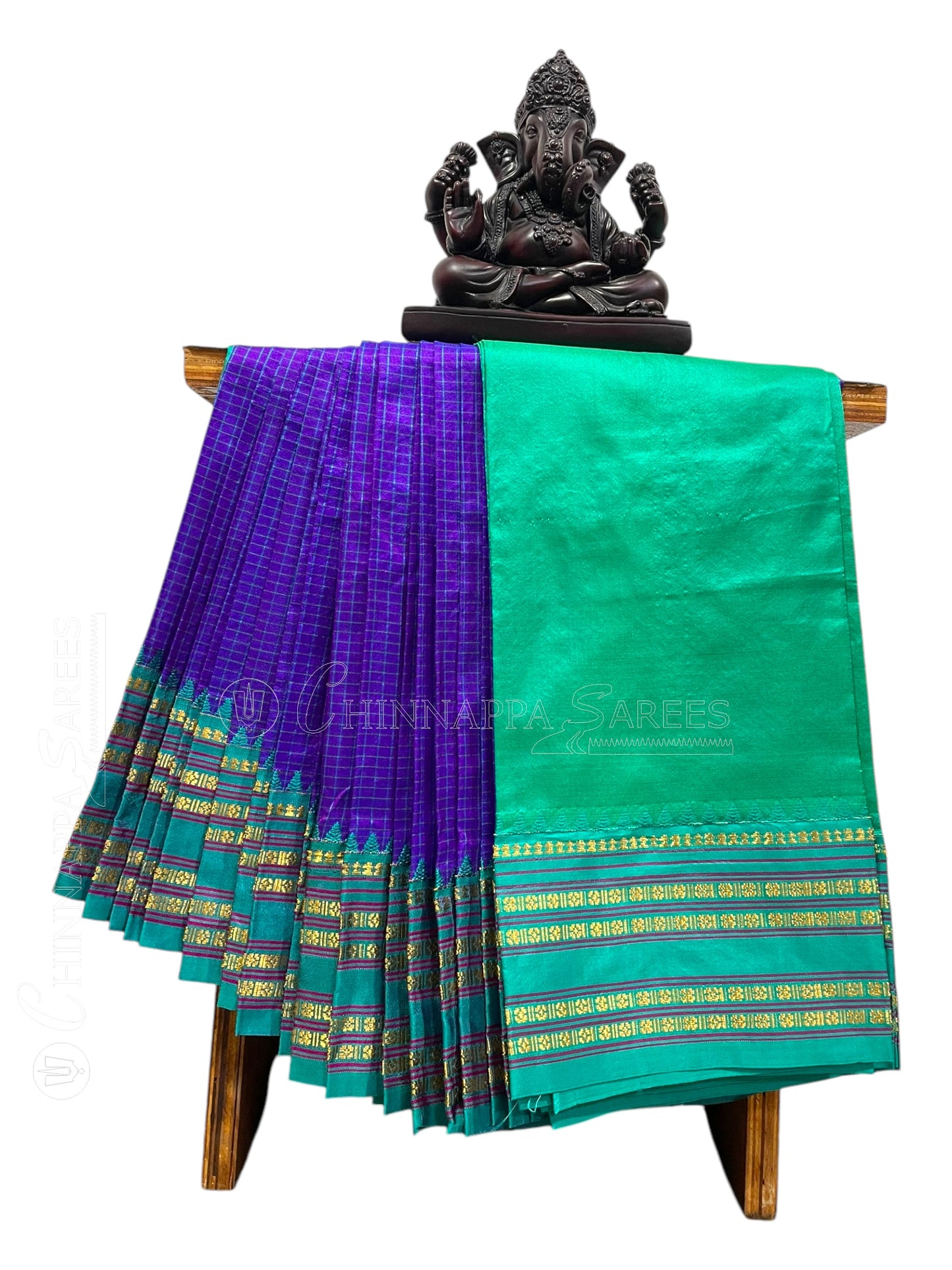 Narayanpet checks Violet Pure Silk Saree