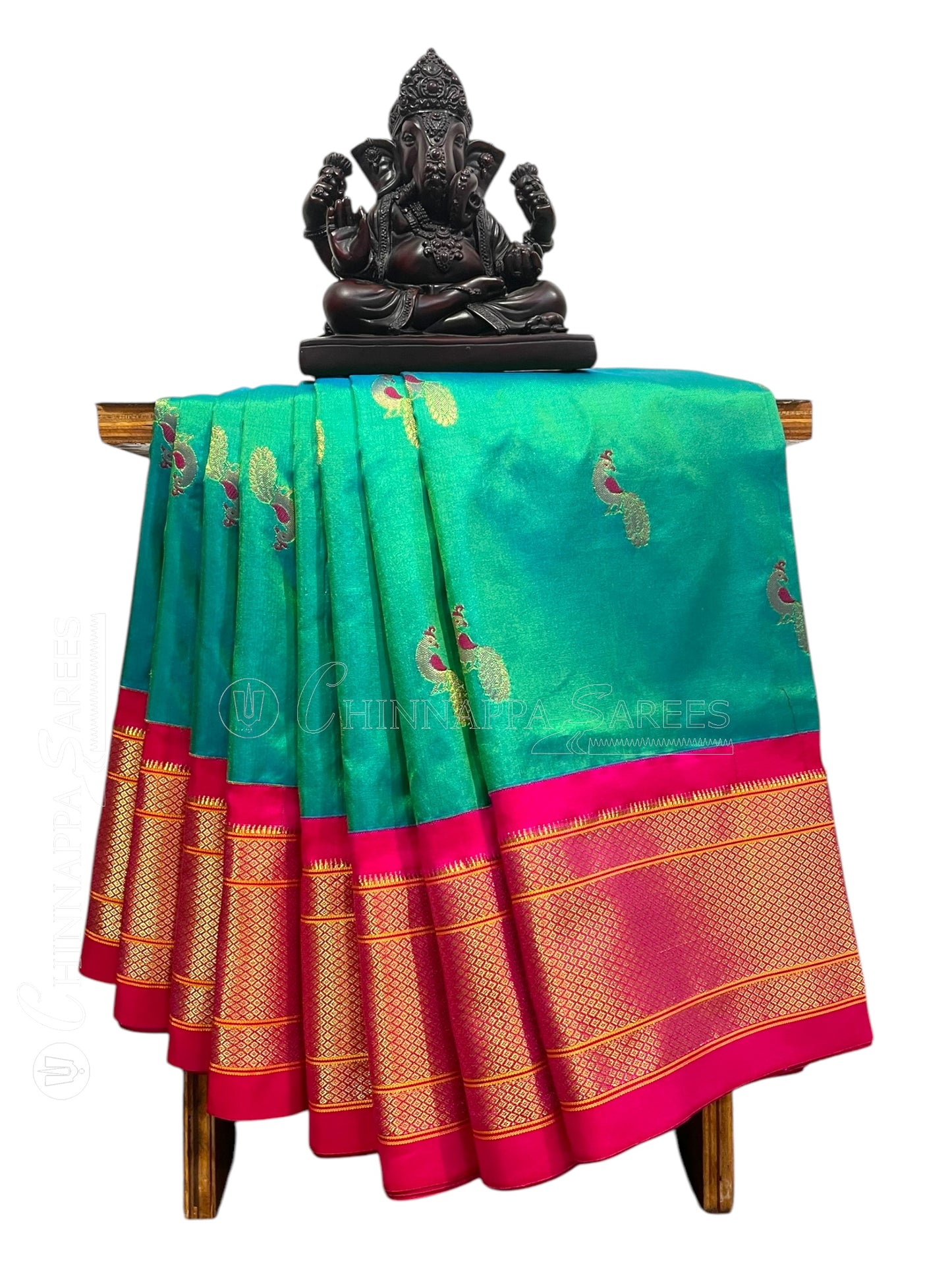 Paithani Peacock Butta Rama Green  Pure Silk Saree