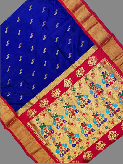 Paithani Peacock Butta Ink Blue Pure Silk Saree