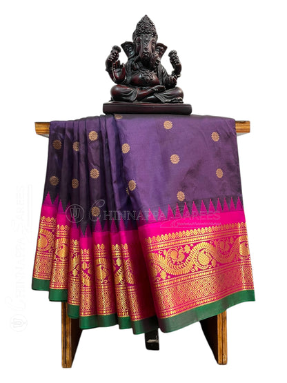 Shilpi  Border Dark Purple Pure Silk Saree