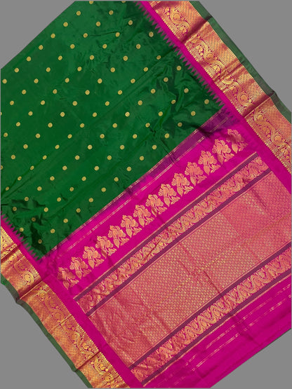 Shilpi  Border Bottle Green Pure Silk Saree