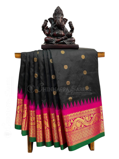 Shilpi  Border Black Pure Silk Saree