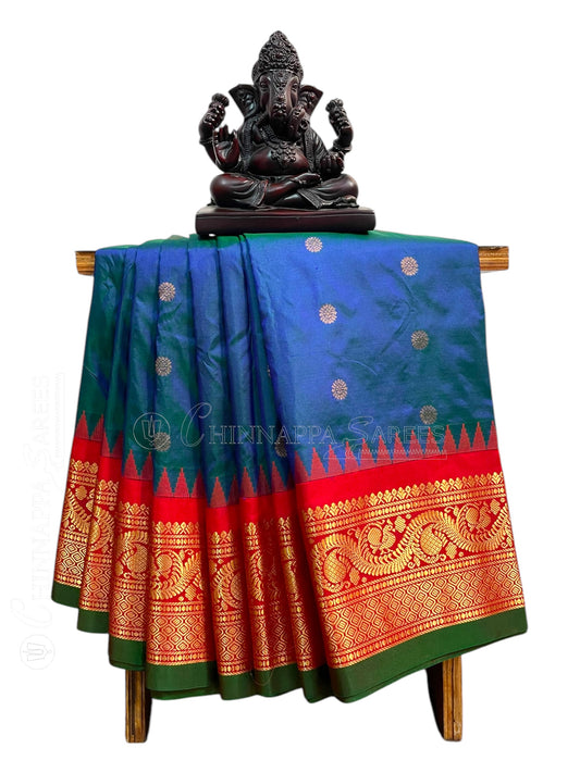 Shilpi Border Dark Ananda Blue Pure Silk Saree