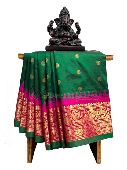 Shilpi  Border Bottle Green Pure Silk Saree