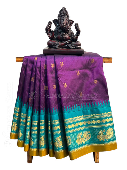 Mahalaxmi Border Dark Purple Pure Silk Saree