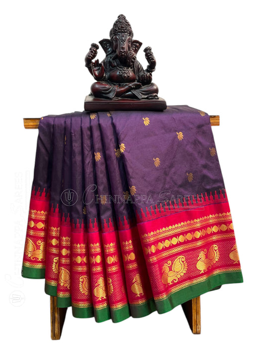 Mahalaxmi Border Brinjal  Pure Silk Saree