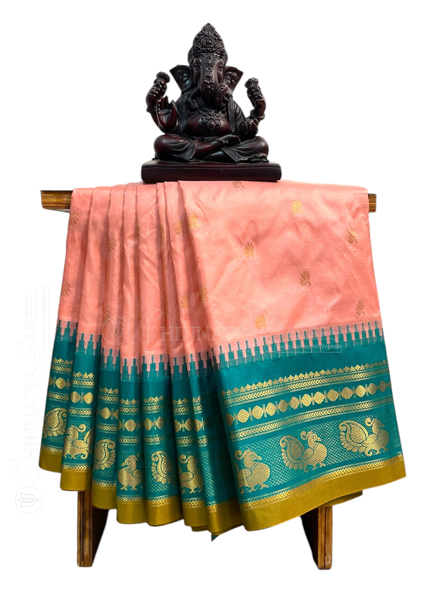 Mahalaxmi Border Light Peach Pure Silk Saree