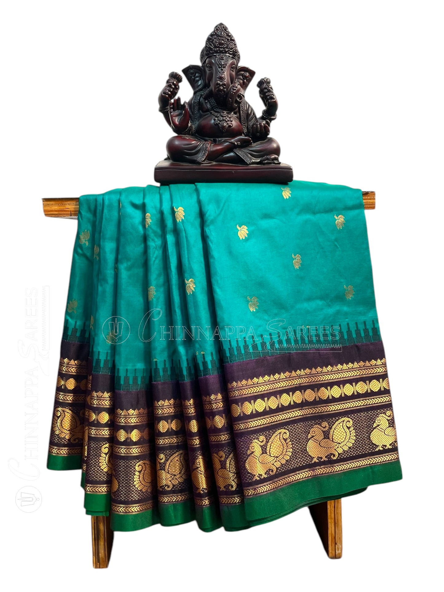 Mahalaxmi Border Teal Green Pure Silk Saree