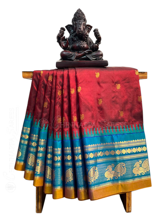 Mahalaxmi Border Red Brown Pure silk Saree