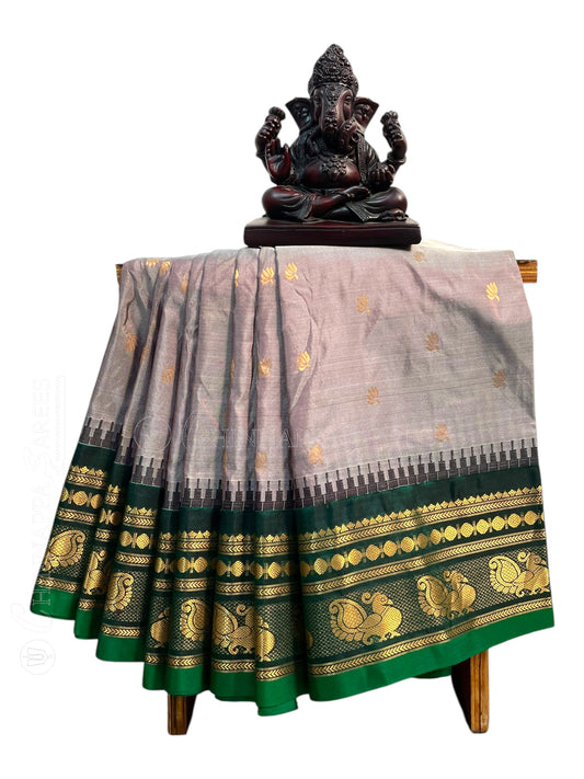 Mahalaxmi Border Ash Grey Pure Silk Saree