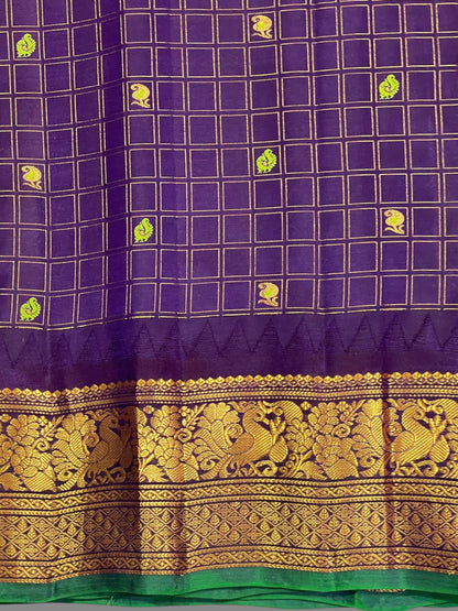 Humsa Big Checks Lime Yellow Pure Silk Saree