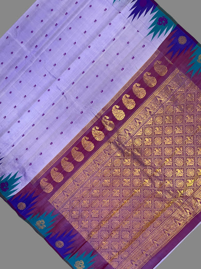 Kanchi Big Temple Border Light Lavender Pure Silk Saree