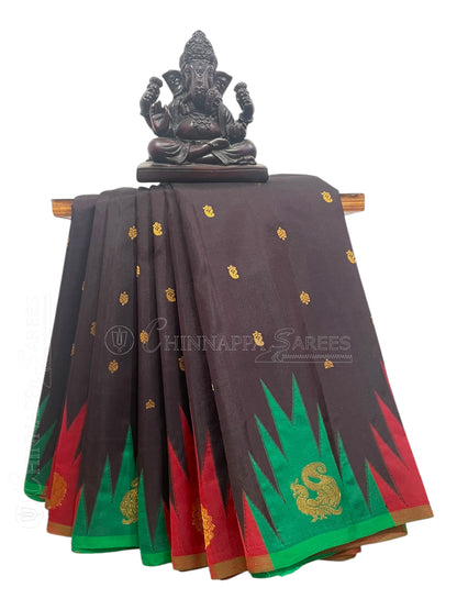 Kanchi Big Temple Border Black Pure Silk Saree