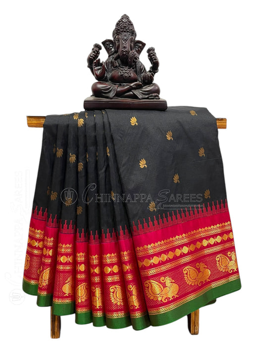 Mahalaxmi Border Black Pure Silk Saree