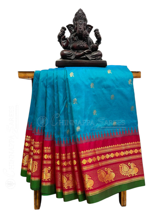 Mahalaxmi border Blue Pure Silk Saree