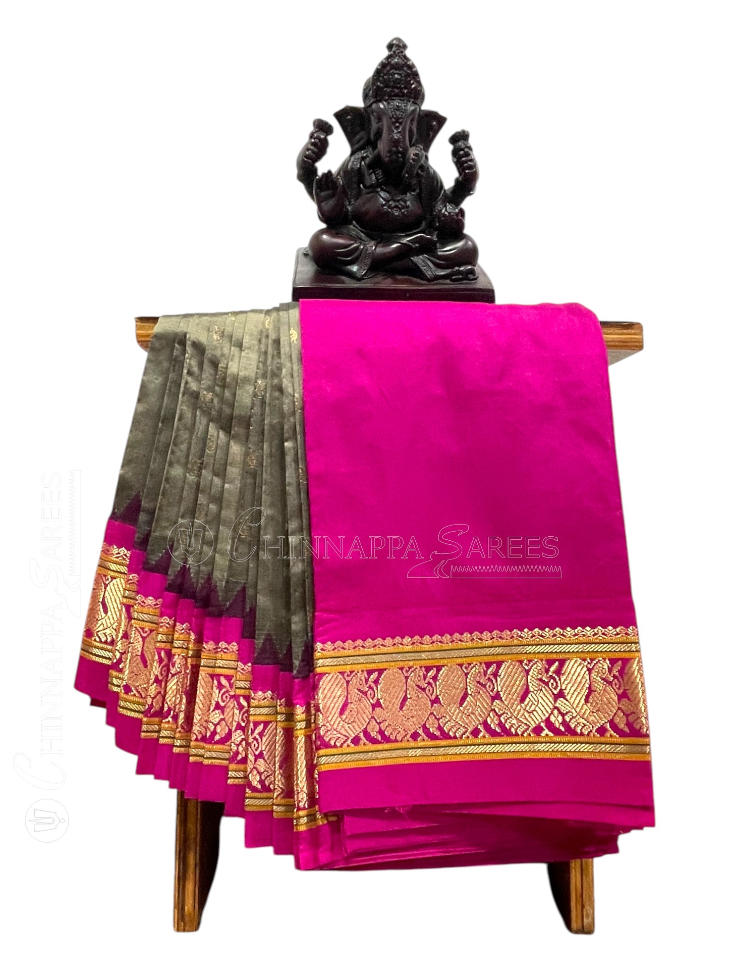 Humsa Border Cheeku Grey Pure Silk Saree