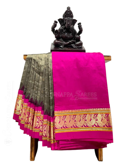 Humsa Border Cheeku Grey Pure Silk Saree