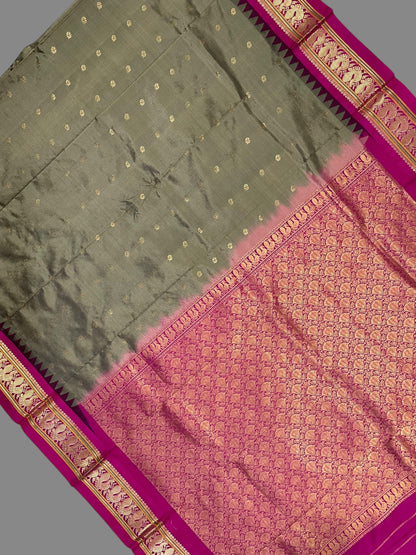 Humsa Border Cheeku Grey Pure Silk Saree
