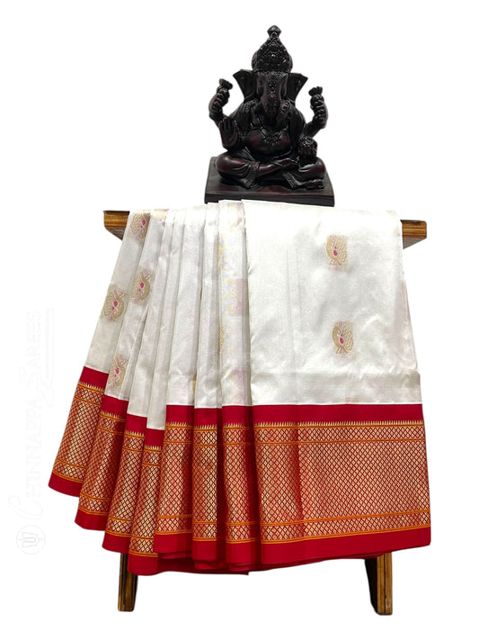 Kala Paithani White Pure Silk Saree