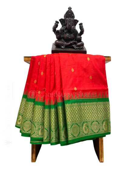 Kanchi Mango Border Red Silk Sarees