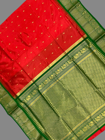 Kanchi Mango Border Red Silk Sarees