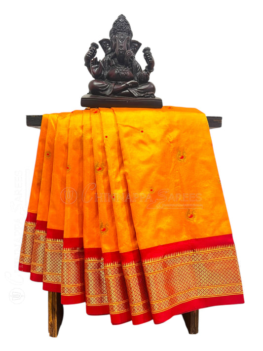 Paithani Orange Pure Silk Saree