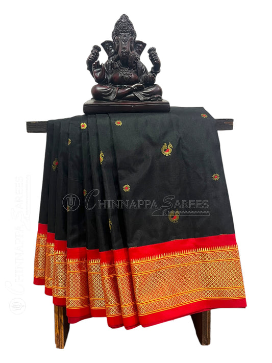 Paithani Black Pure Silk Saree
