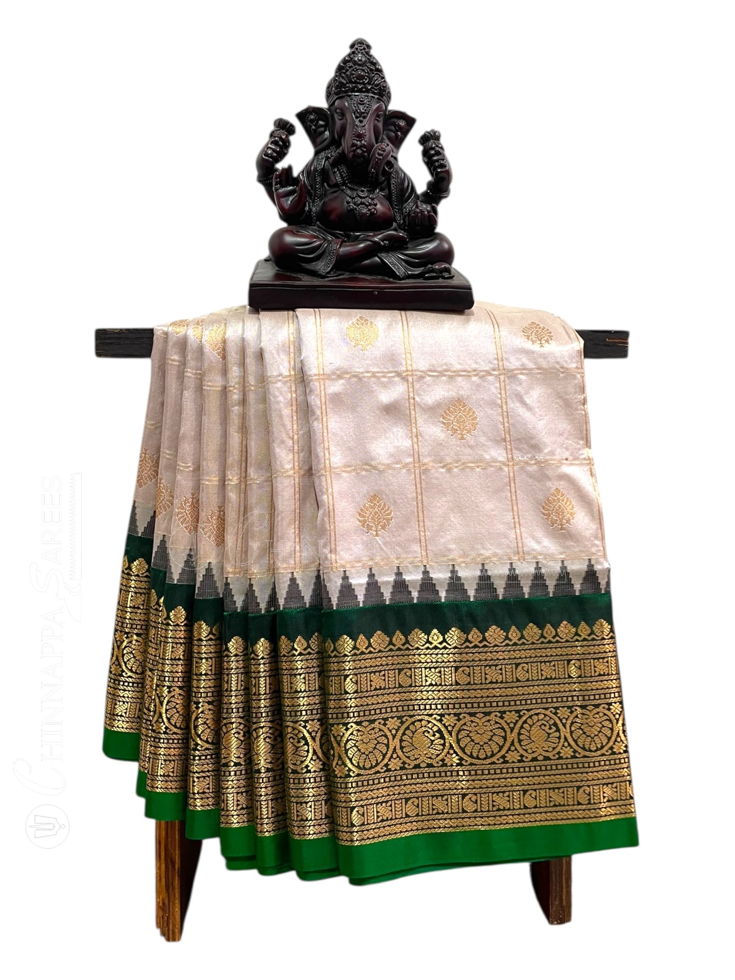 Bridal Big Checks Butta Very Light Grey Pure Silk Sarees