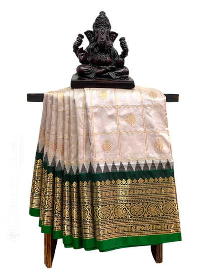 Bridal Big Checks Butta Very Light Grey Pure Silk Sarees