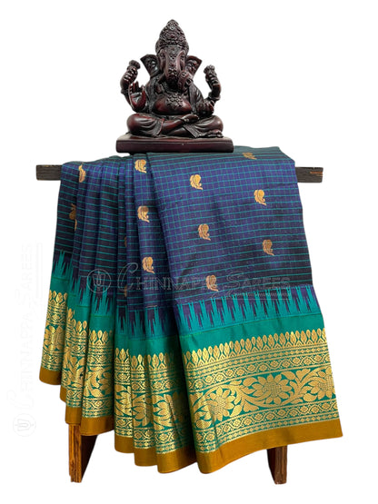 Gadwal Small Checks Butta Navy Blue Pure Silk Sarees