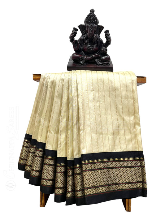 Pure Paithani Cream Silk Saree