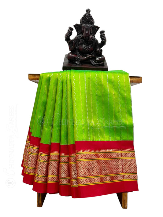 Pure Paithani Parrot Green Silk Saree