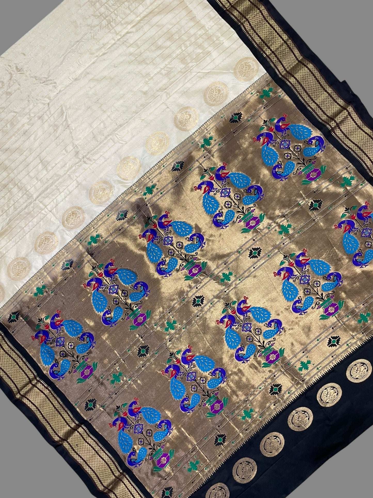 Pure Paithani Cream Silk Saree