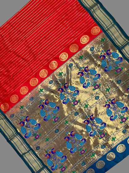 Pure Paithani Red Silk Saree