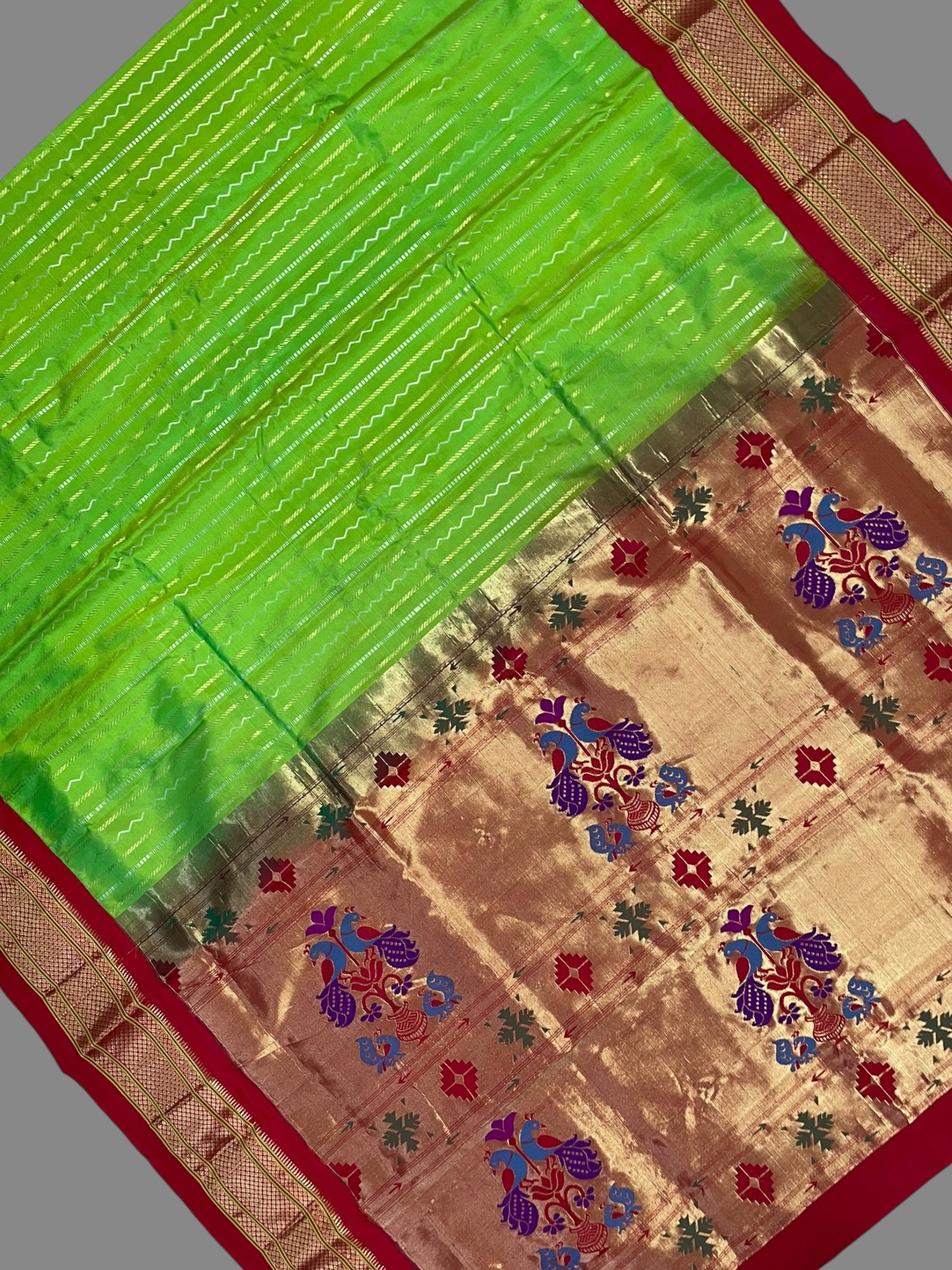 Pure Paithani Parrot Green Silk Saree