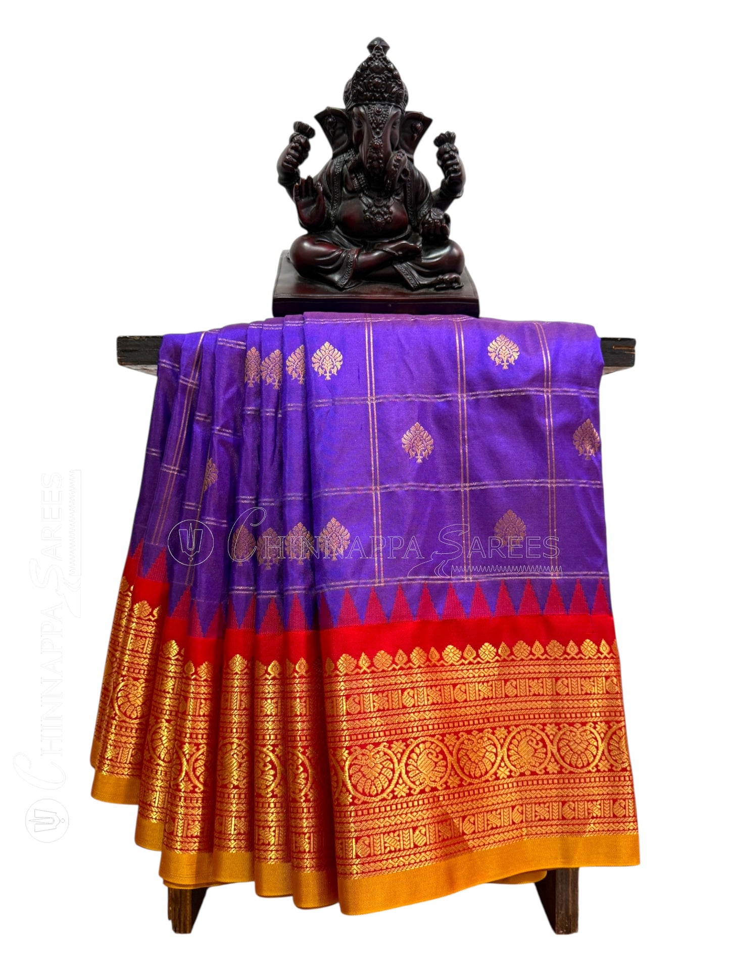 Bridal Big Checks Butta Royal Blue Pure Silk Sarees