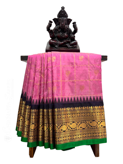 Bridal Big Checks Butta Light Pink Pure Silk Sarees