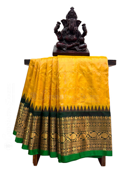 Bridal Big Checks Butta Mustard Pure Silk Sarees