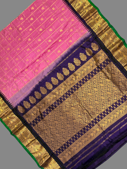 Bridal Big Checks Butta Light Pink Pure Silk Sarees